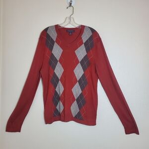 Banana Republic V-Neck Argyle Sweater - Red and Gray Men's Size Medium